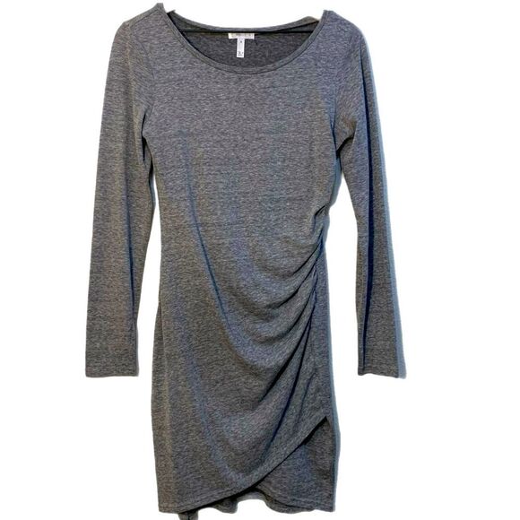 Leith Dress Women’s Medium Gray Round Neck Long Sleeve Side Ruched Stretch. - Picture 2 of 13